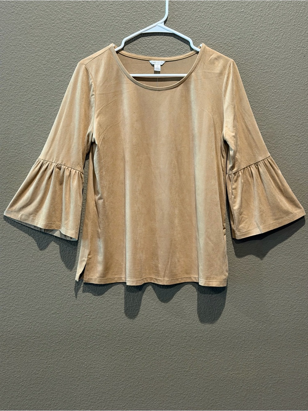 Cato Tan Velvet Bell-Sleeve Long Sleeve Top